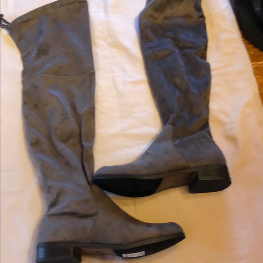 Grey suede over the knee boots